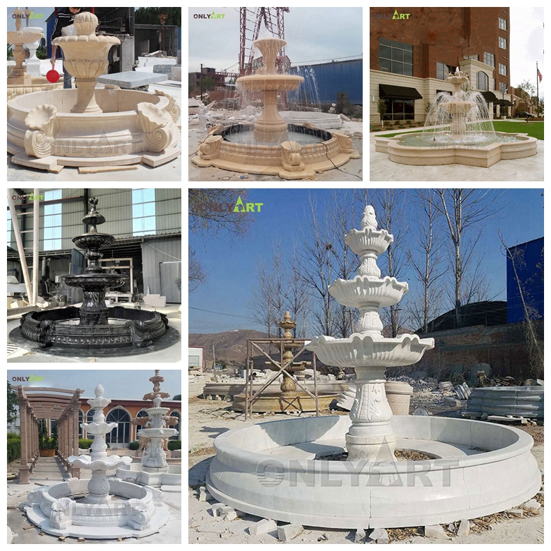stone marble garden decoration water fountain with horse and figures statue