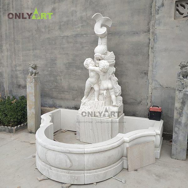 Natural white marble outdoor wall fountain OLA-F313