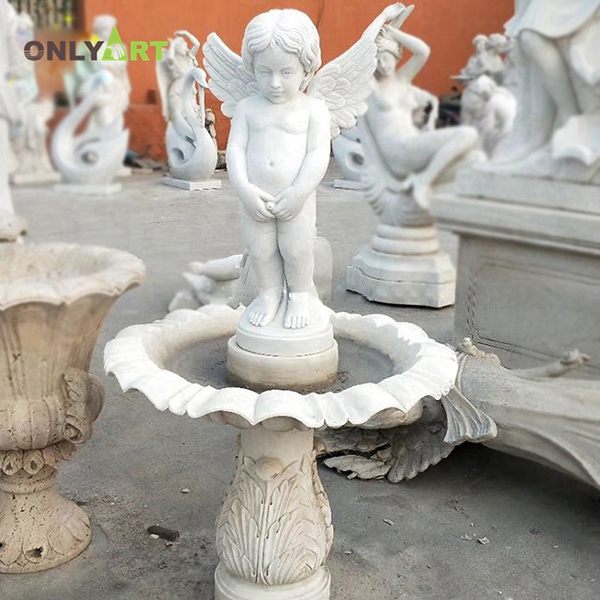 Roman design white marble angel fountain for garden decor OLA-F314
