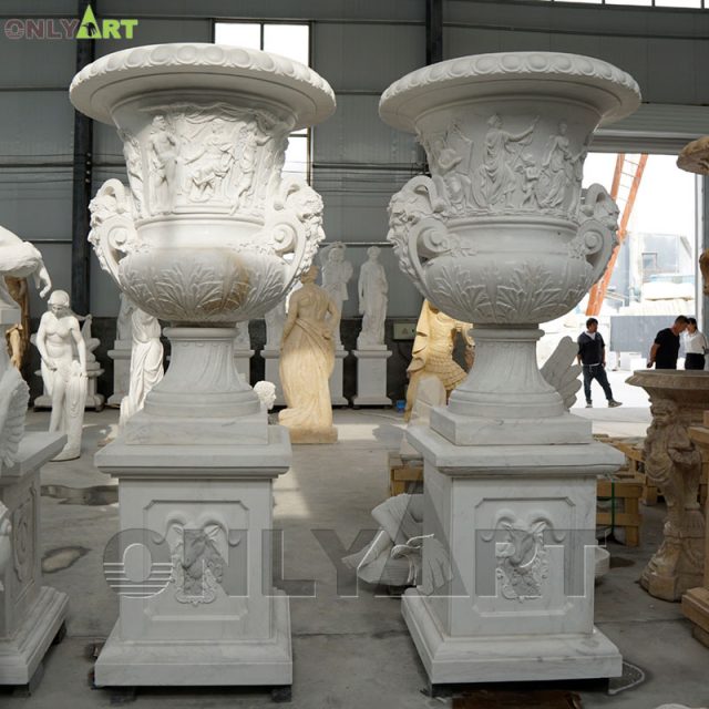 white marble flower pot stand