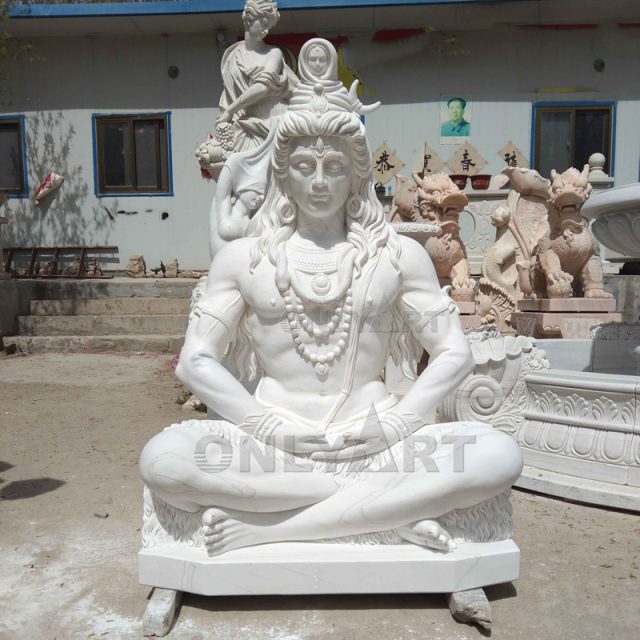 Outdoor Decoration Life Size Hindu God Meditating White Marble Shiva Statues Sculpture For Sale