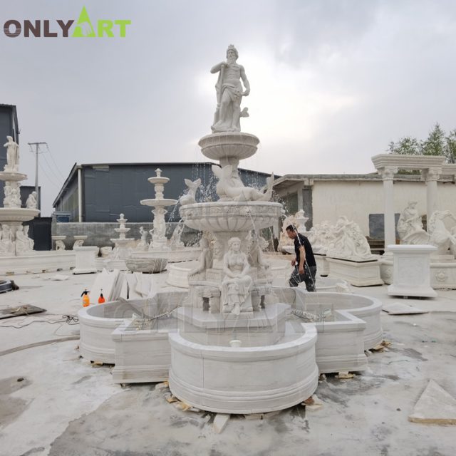 Customized Hand Carved Natural Stone Marble Poseidon With Many Figures Statue Water Fountain